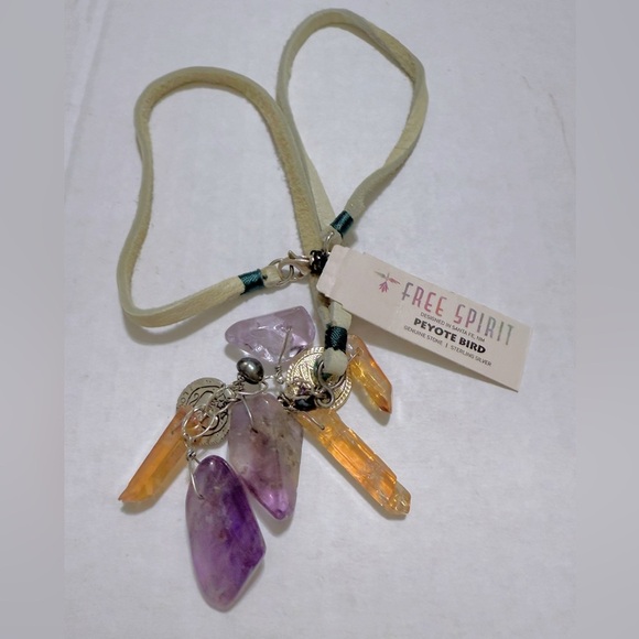Peyote Bird Artisan Genuine Amethyst&Citrine 18" Leather Cord & Sterling Silver - Picture 4 of 6